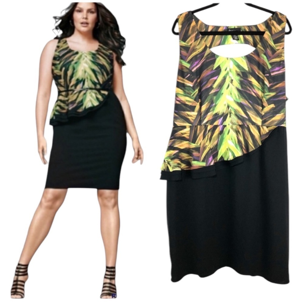 Lane Bryant botanical asymmetrical peplum dress 24